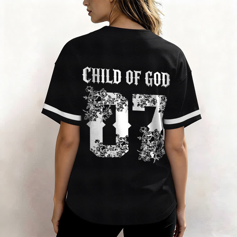 Christianartworkshop „Child Of God“ Baseballtrikot mit Blumenmuster, Nummer 07, Knopfleiste - image 5