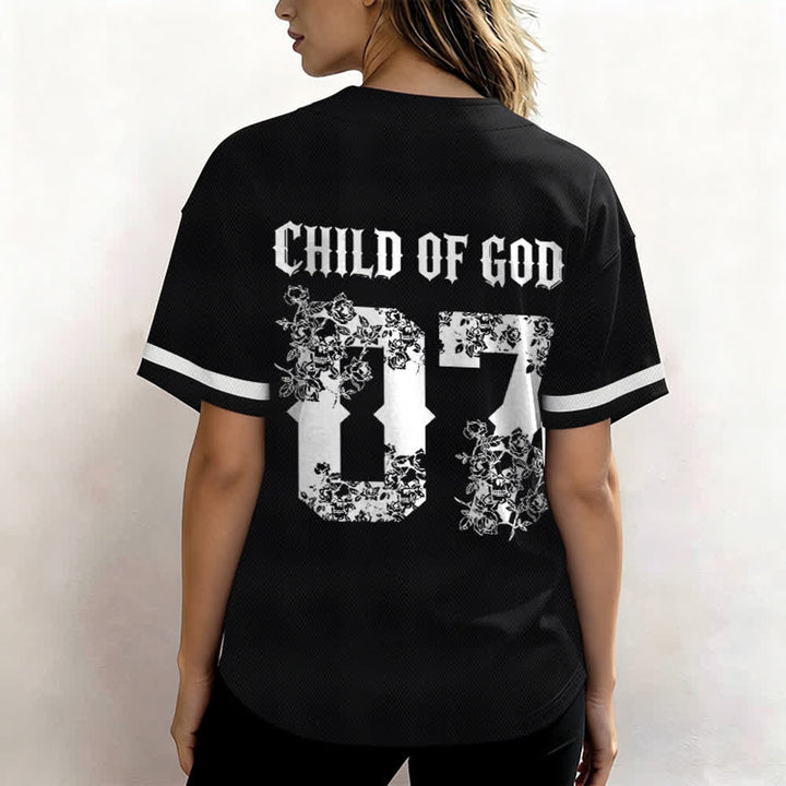 Christianartworkshop „Child Of God“ Baseballtrikot mit Blumenmuster, Nummer 07, Knopfleiste - image 5