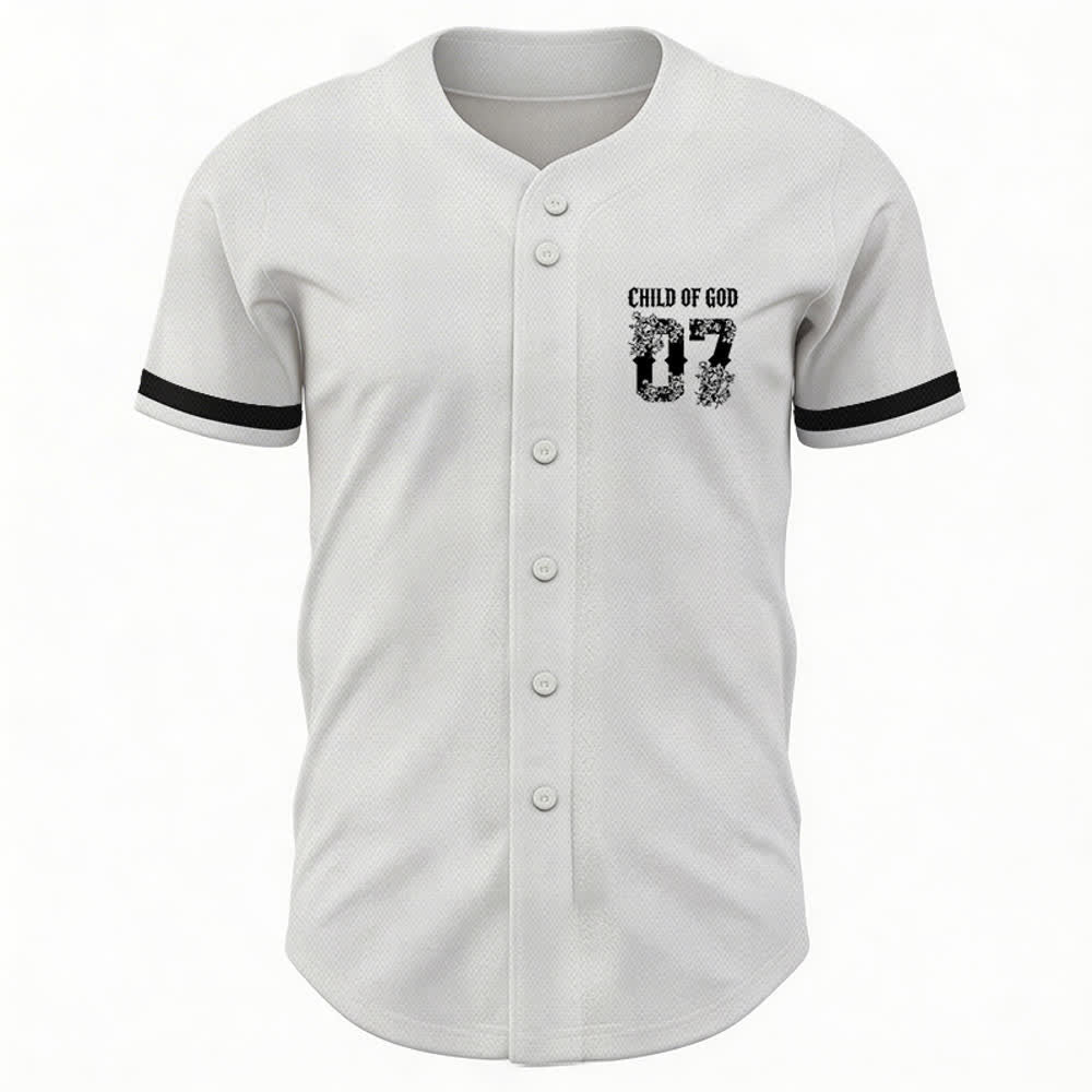 Christianartworkshop „Child Of God“ Baseballtrikot mit Blumenmuster, Nummer 07, Knopfleiste - image 9