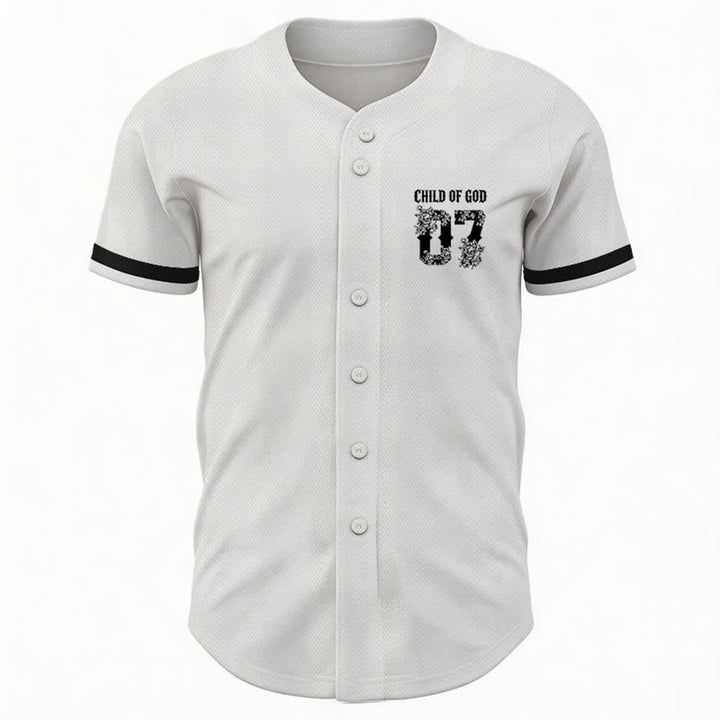 Christianartworkshop „Child Of God“ Baseballtrikot mit Blumenmuster, Nummer 07, Knopfleiste - image 9