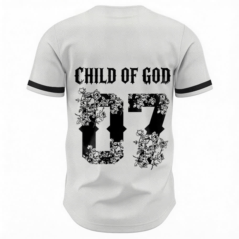 Christianartworkshop „Child Of God“ Baseballtrikot mit Blumenmuster, Nummer 07, Knopfleiste - image 8