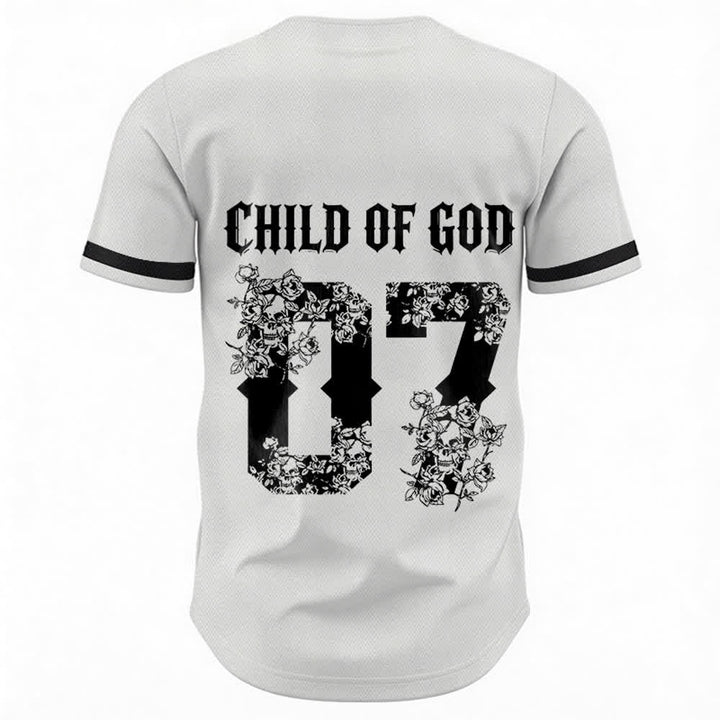 Christianartworkshop „Child Of God“ Baseballtrikot mit Blumenmuster, Nummer 07, Knopfleiste - image 8