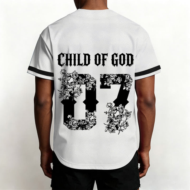 Christianartworkshop „Child Of God“ Baseballtrikot mit Blumenmuster, Nummer 07, Knopfleiste - image 10