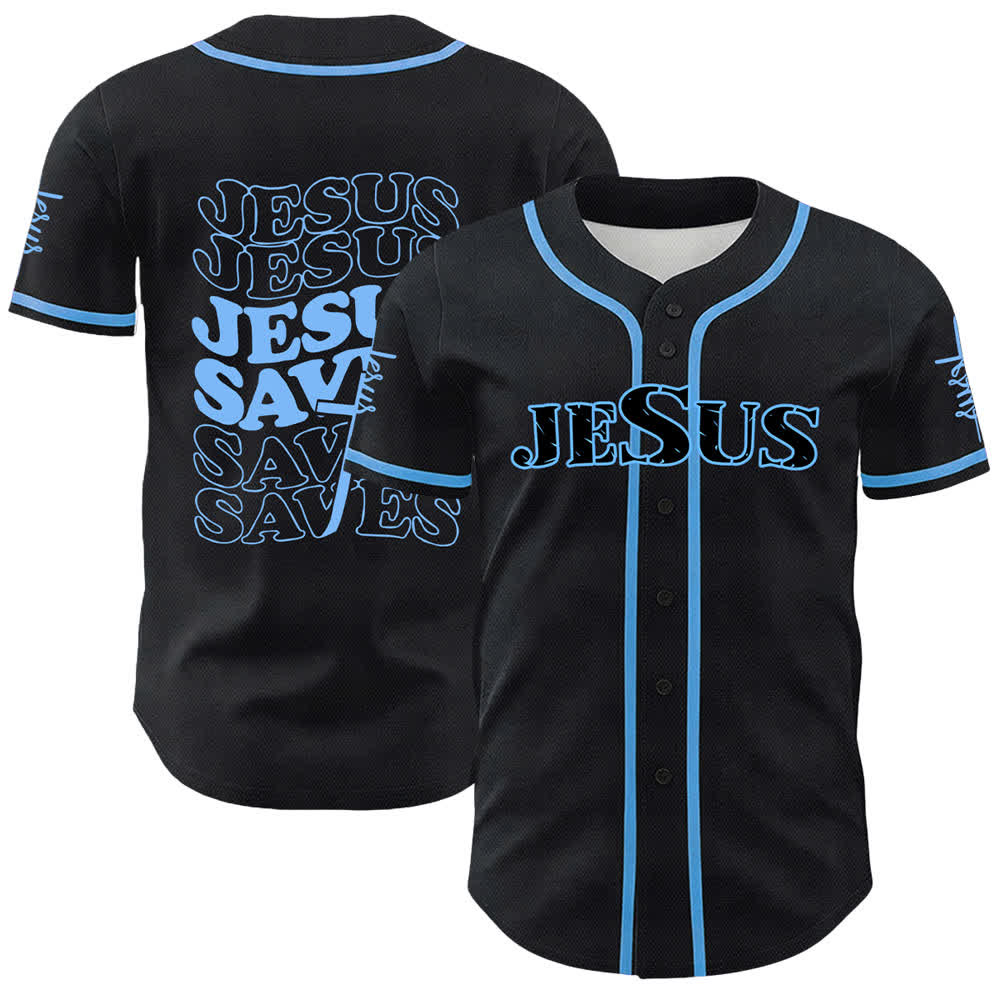 Christianartworkshop Jesus rettet Glaubensbekenntnis Unisex-Baseballtrikot - Blau - 5XL - image 0