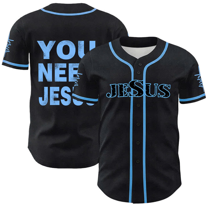 Christianartworkshop Du brauchst Jesus Glaubensbekenntnis Unisex Baseballtrikot - Blau - 5XL - image 12