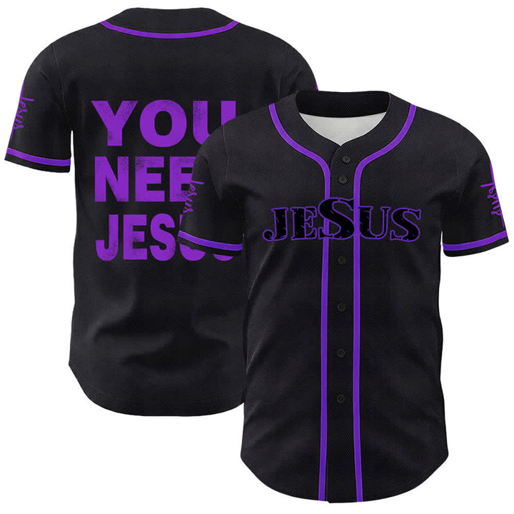 Christianartworkshop Du brauchst Jesus Glaubensbekenntnis Unisex Baseballtrikot - Lila - 5XL - image 21