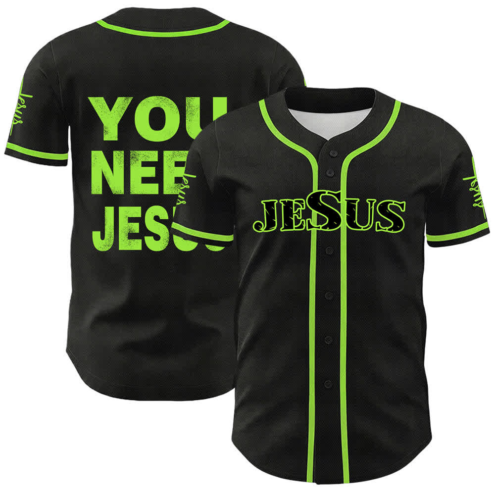 Christianartworkshop Du brauchst Jesus Glaubensbekenntnis Unisex Baseballtrikot - Grün - 5XL - image 18