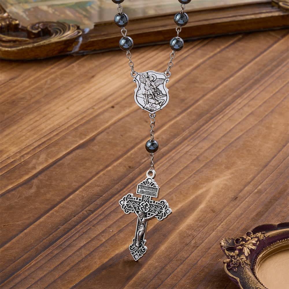 Christianartworkshop Autoanhänger aus Hämatitperlen mit St.-Michael-Medaille und Kruzifix: Ein Geschenk himmlischen Schutzes und himmlischer Stärke - image 13