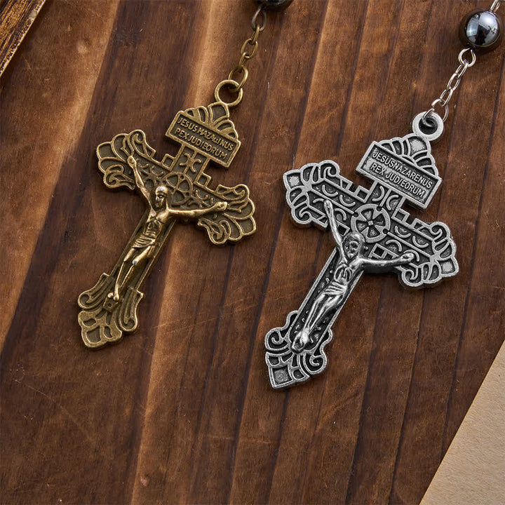 Christianartworkshop Autoanhänger aus Hämatitperlen mit St.-Michael-Medaille und Kruzifix: Ein Geschenk himmlischen Schutzes und himmlischer Stärke - image 4