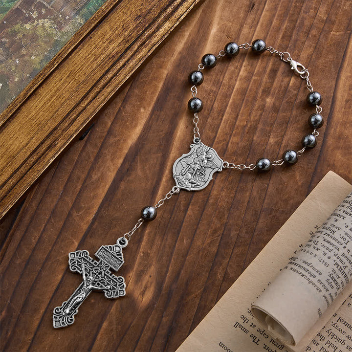 Christianartworkshop Autoanhänger aus Hämatitperlen mit St.-Michael-Medaille und Kruzifix: Ein Geschenk himmlischen Schutzes und himmlischer Stärke - image 14