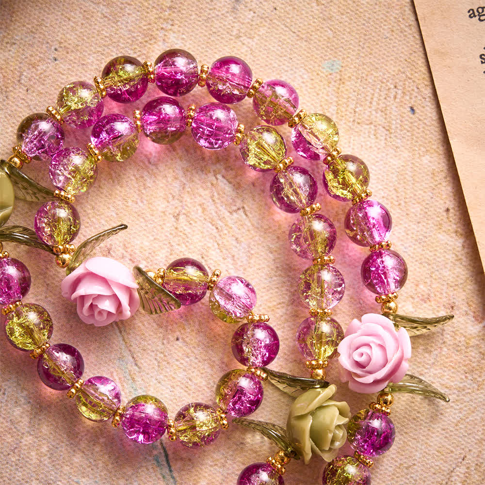 Christianartworkshop Rosenkranz aus rosa und grünen, facettierten Glasperlen mit Crackle-Effekt und Rosenmotiven, Marienkreuz - image 7