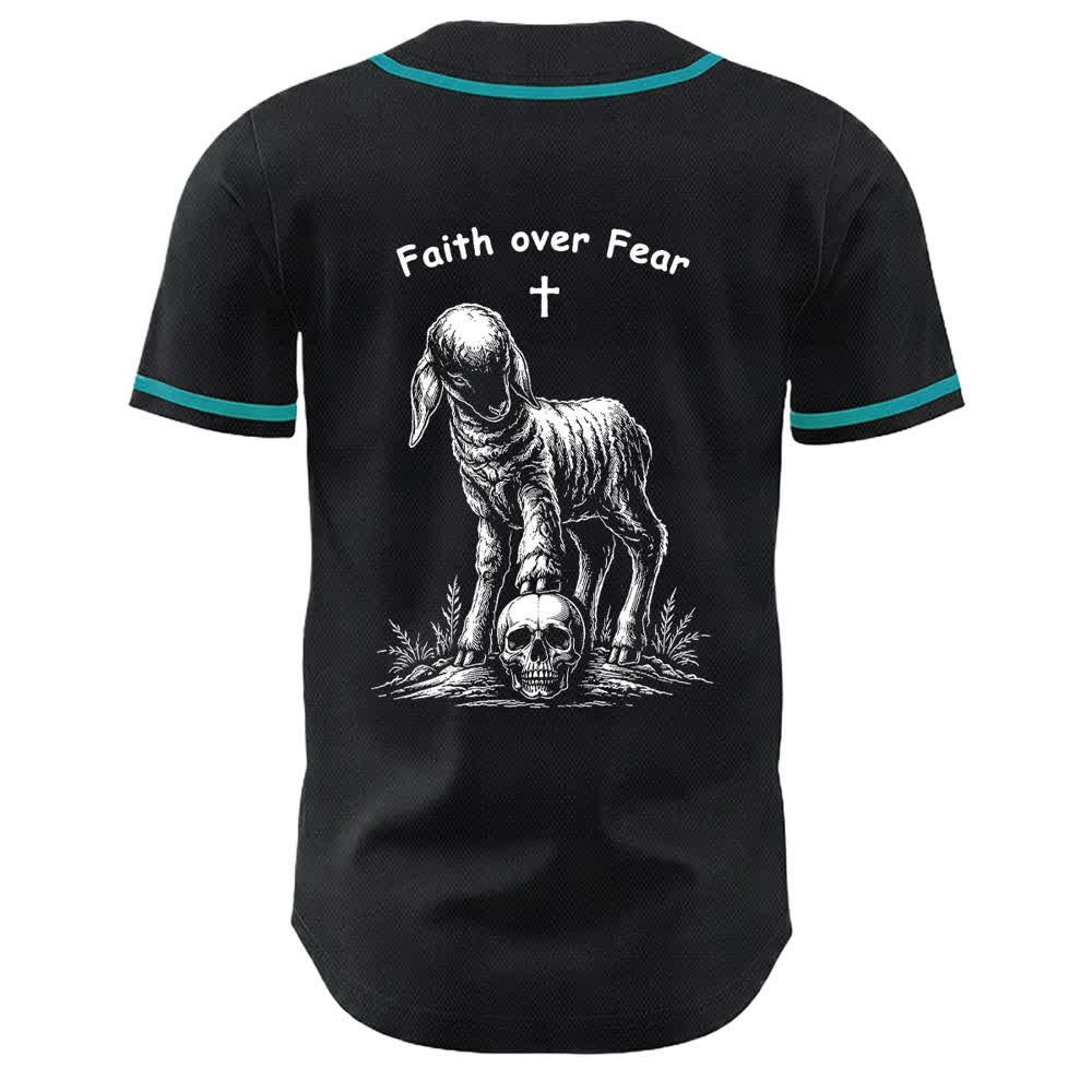 Christianartworkshop Glaube statt Angst – Unisex-Baseballtrikot mit Lamm-Kreuz-Totenkopf-Motiv - image 19
