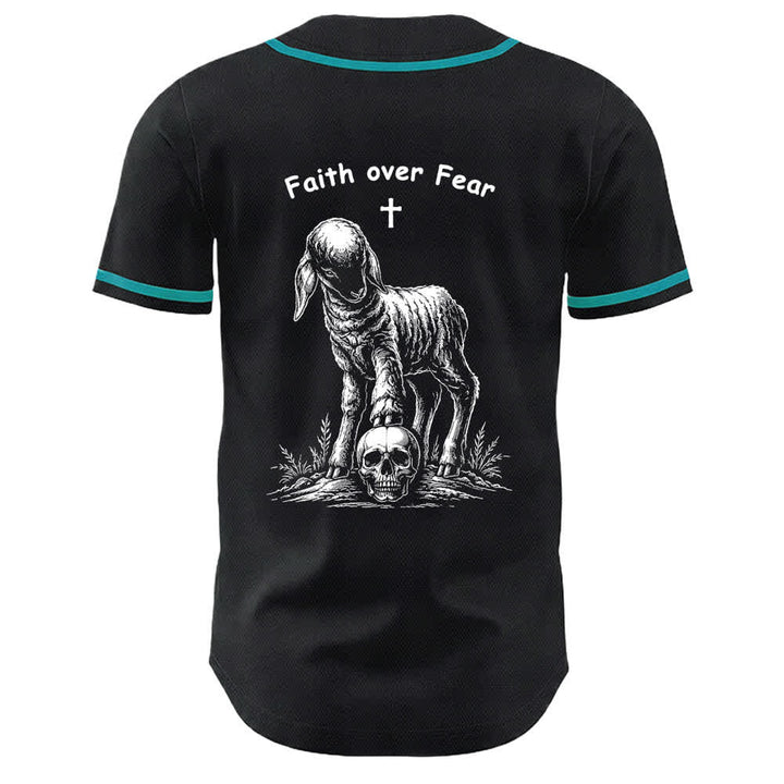 Christianartworkshop Glaube statt Angst – Unisex-Baseballtrikot mit Lamm-Kreuz-Totenkopf-Motiv - image 19