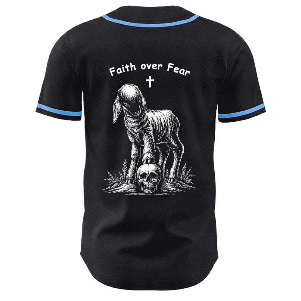 Christianartworkshop Glaube statt Angst – Unisex-Baseballtrikot mit Lamm-Kreuz-Totenkopf-Motiv - image 16