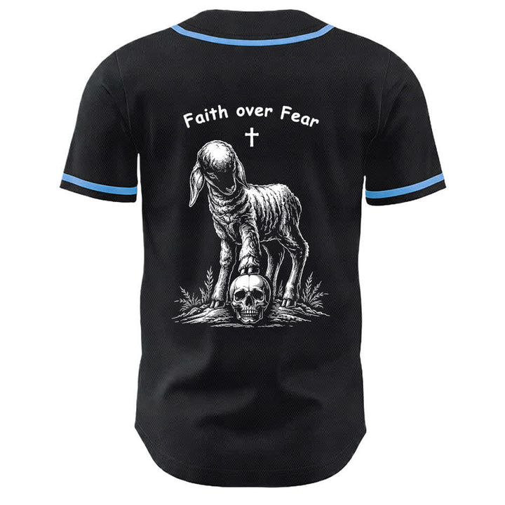 Christianartworkshop Glaube statt Angst – Unisex-Baseballtrikot mit Lamm-Kreuz-Totenkopf-Motiv - image 16
