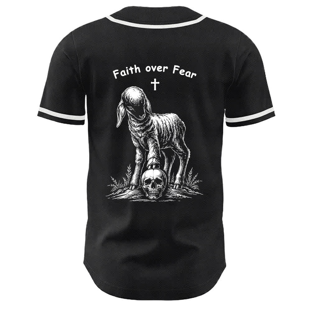 Christianartworkshop Glaube statt Angst – Unisex-Baseballtrikot mit Lamm-Kreuz-Totenkopf-Motiv - image 22