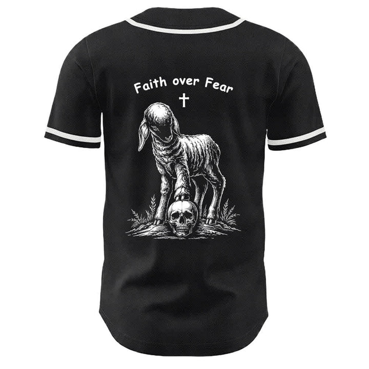 Christianartworkshop Glaube statt Angst – Unisex-Baseballtrikot mit Lamm-Kreuz-Totenkopf-Motiv - image 22