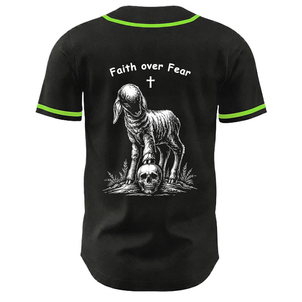 Christianartworkshop Glaube statt Angst – Unisex-Baseballtrikot mit Lamm-Kreuz-Totenkopf-Motiv - image 25