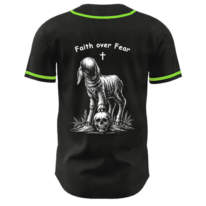Christianartworkshop Glaube statt Angst – Unisex-Baseballtrikot mit Lamm-Kreuz-Totenkopf-Motiv - image 25