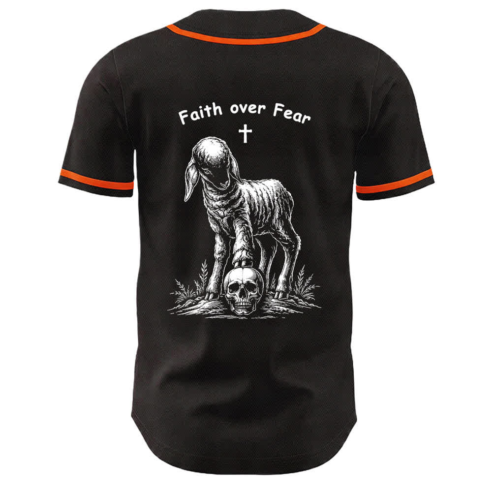 Christianartworkshop Glaube statt Angst – Unisex-Baseballtrikot mit Lamm-Kreuz-Totenkopf-Motiv - image 10