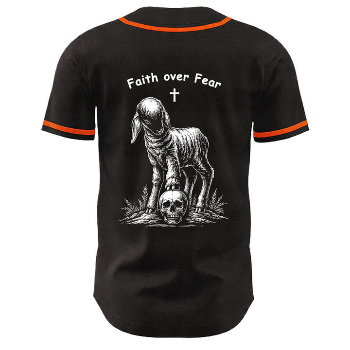 Christianartworkshop Glaube statt Angst – Unisex-Baseballtrikot mit Lamm-Kreuz-Totenkopf-Motiv - image 10