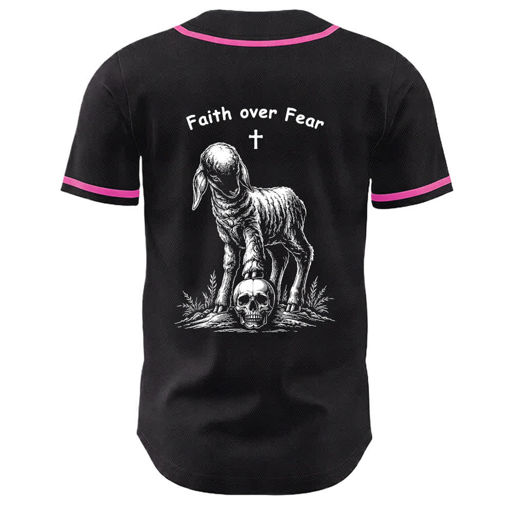 Christianartworkshop Glaube statt Angst – Unisex-Baseballtrikot mit Lamm-Kreuz-Totenkopf-Motiv - image 7