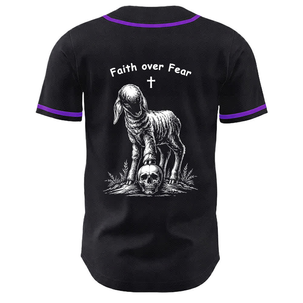 Christianartworkshop Glaube statt Angst – Unisex-Baseballtrikot mit Lamm-Kreuz-Totenkopf-Motiv - image 13