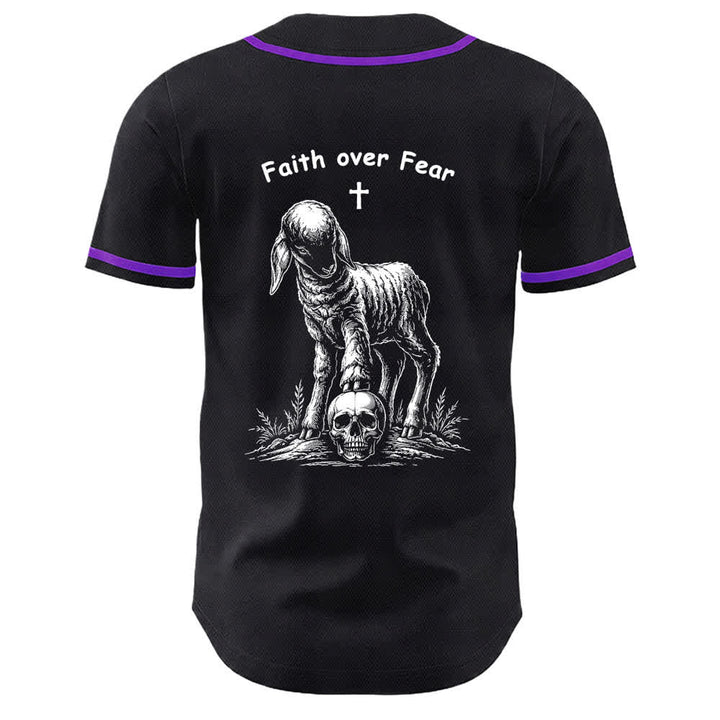 Christianartworkshop Glaube statt Angst – Unisex-Baseballtrikot mit Lamm-Kreuz-Totenkopf-Motiv - image 13