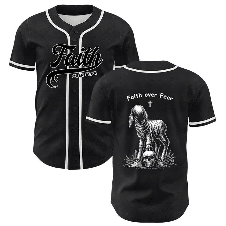 Christianartworkshop Glaube statt Angst – Unisex-Baseballtrikot mit Lamm-Kreuz-Totenkopf-Motiv - Weiß - 5XL - image 21