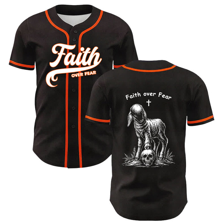 Christianartworkshop Glaube statt Angst – Unisex-Baseballtrikot mit Lamm-Kreuz-Totenkopf-Motiv - Orange - 5XL - image 9