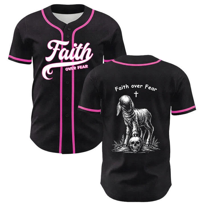 Christianartworkshop Glaube statt Angst – Unisex-Baseballtrikot mit Lamm-Kreuz-Totenkopf-Motiv - Rosa - 5XL - image 6