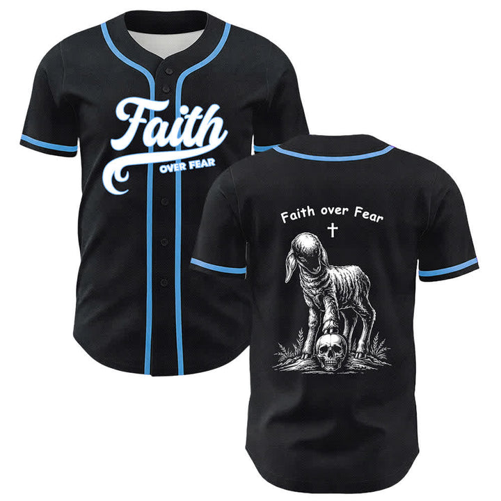 Christianartworkshop Glaube statt Angst – Unisex-Baseballtrikot mit Lamm-Kreuz-Totenkopf-Motiv - Blau - 5XL - image 15