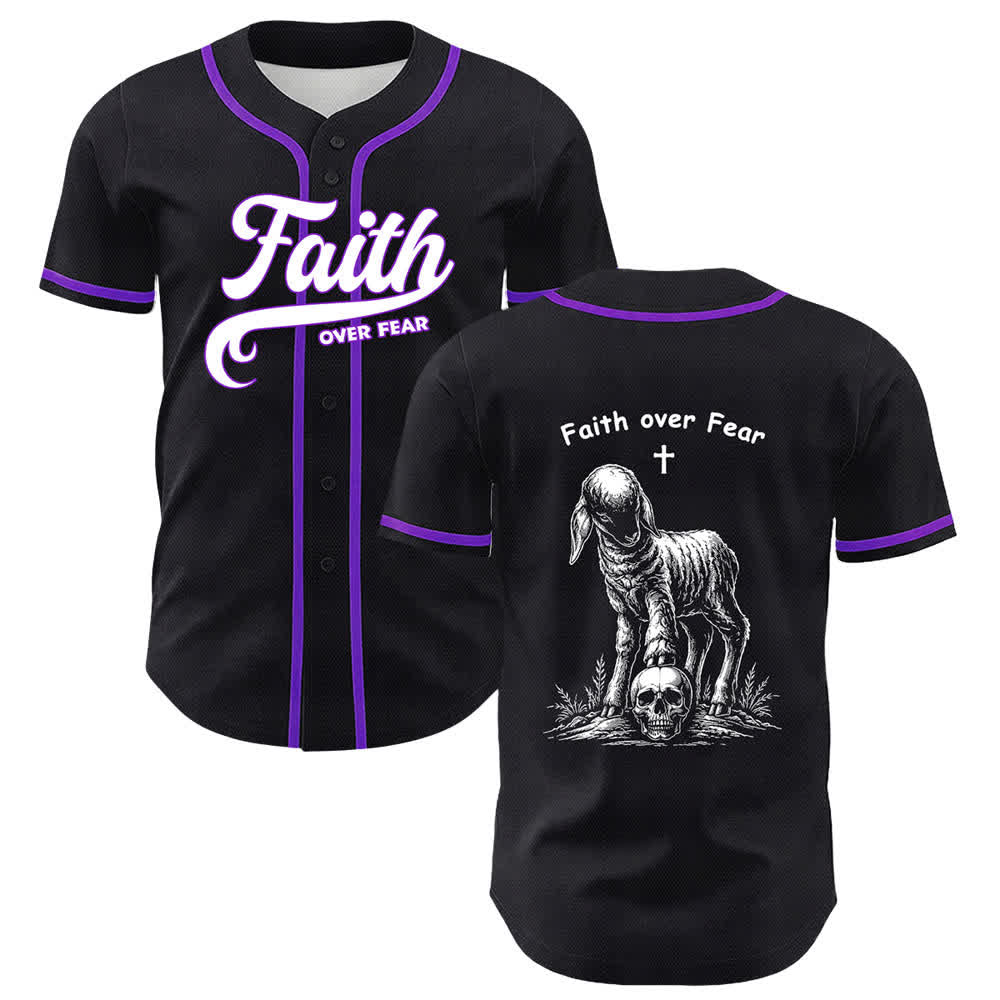Christianartworkshop Glaube statt Angst – Unisex-Baseballtrikot mit Lamm-Kreuz-Totenkopf-Motiv - Lila - 5XL - image 12