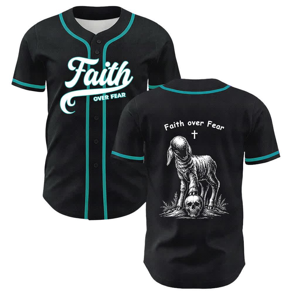 Christianartworkshop Glaube statt Angst – Unisex-Baseballtrikot mit Lamm-Kreuz-Totenkopf-Motiv - Dunkelgrün - 5XL - image 18