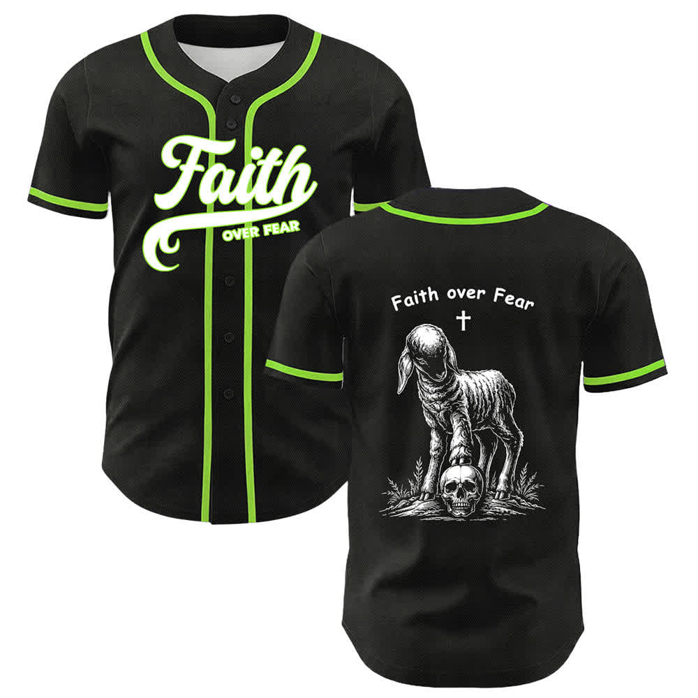 Christianartworkshop Glaube statt Angst – Unisex-Baseballtrikot mit Lamm-Kreuz-Totenkopf-Motiv - Hellgrün - 5XL - image 24