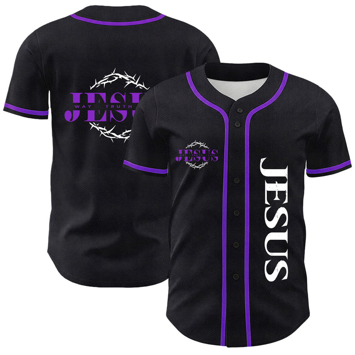 Christianartworkshop Dornenkrone Jesus Weg Wahrheit Leben Grafik Unisex Baseballtrikot - Lila - 5XL - image 24