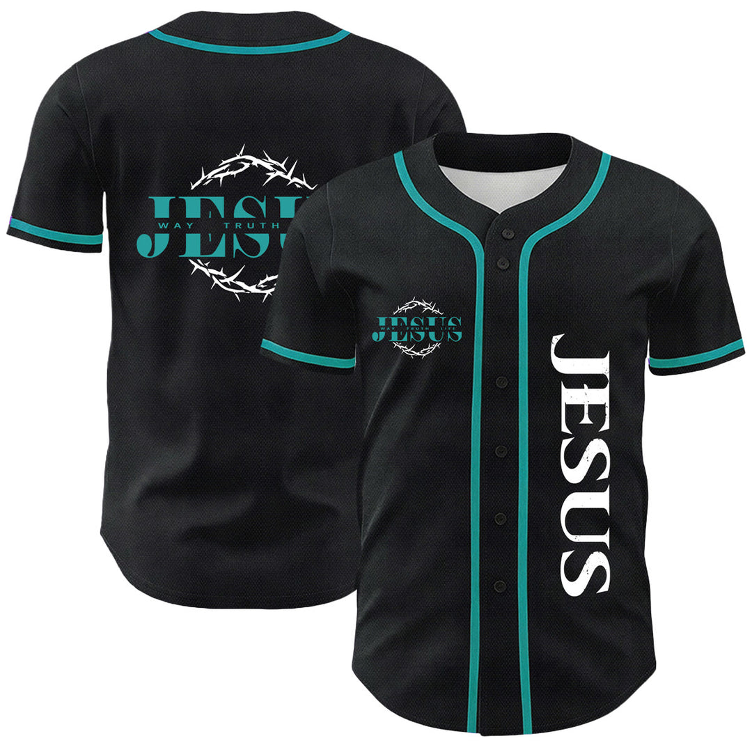 Christianartworkshop Dornenkrone Jesus Weg Wahrheit Leben Grafik Unisex Baseballtrikot - Dunkelgrün - 5XL - image 3