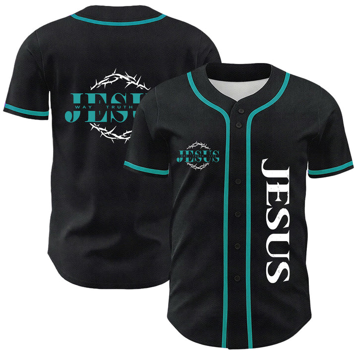 Christianartworkshop Dornenkrone Jesus Weg Wahrheit Leben Grafik Unisex Baseballtrikot - Dunkelgrün - 5XL - image 3