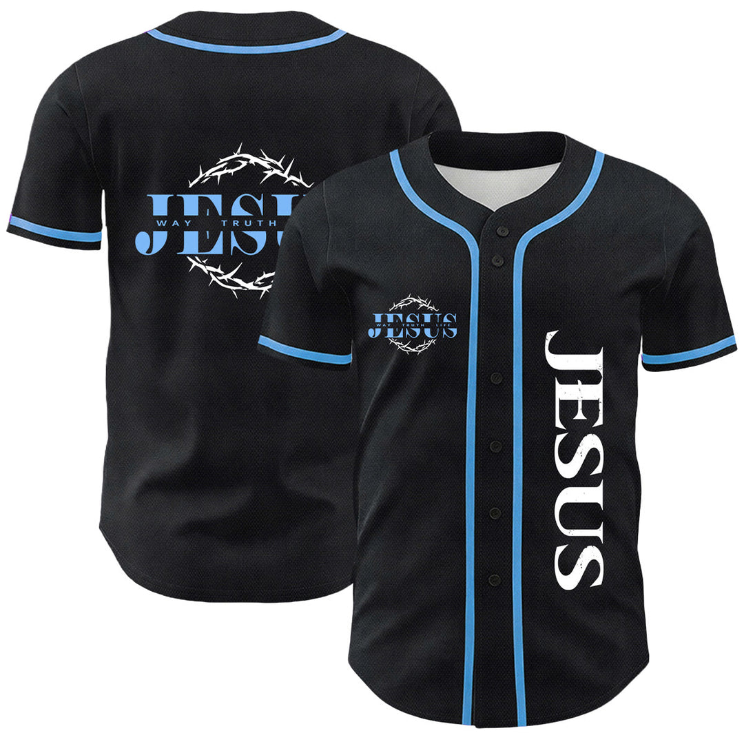 Christianartworkshop Dornenkrone Jesus Weg Wahrheit Leben Grafik Unisex Baseballtrikot - Blau - 5XL - image 6