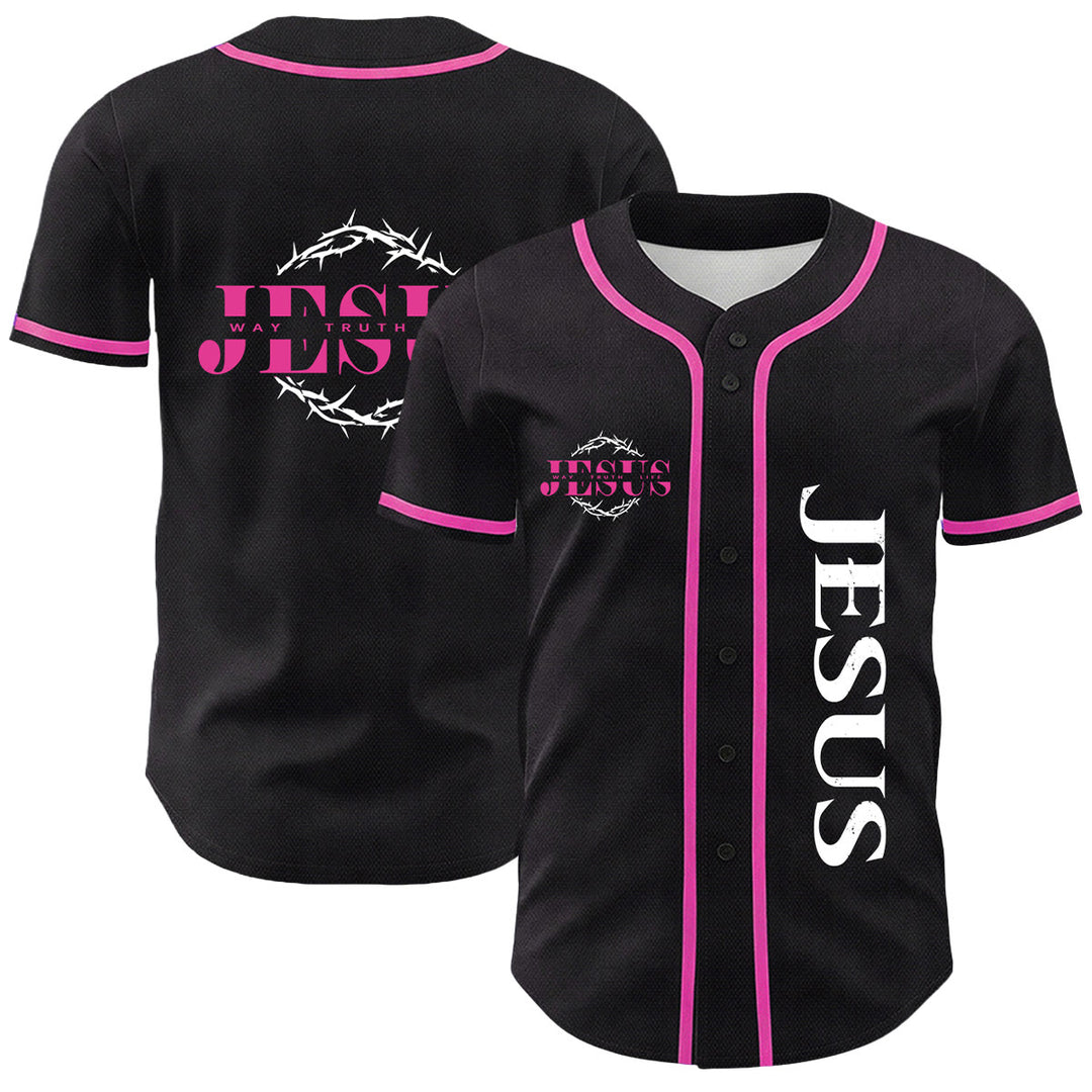 Christianartworkshop Dornenkrone Jesus Weg Wahrheit Leben Grafik Unisex Baseballtrikot - Rosa - 5XL - image 12
