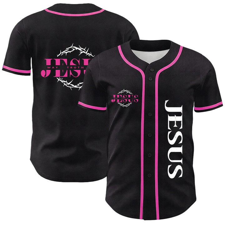 Christianartworkshop Dornenkrone Jesus Weg Wahrheit Leben Grafik Unisex Baseballtrikot - Rosa - 5XL - image 12