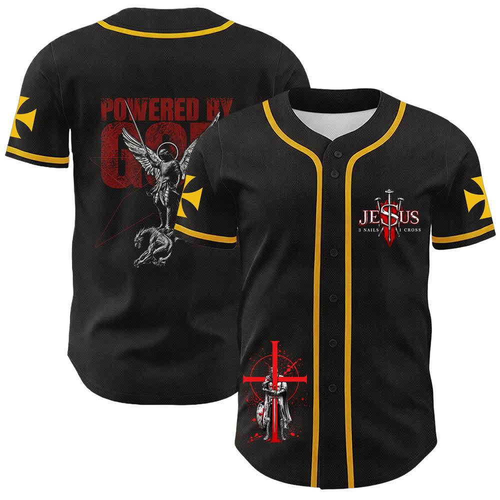 Christianartworkshop Angetrieben von Gott Krieger Engel Ritter Kreuz Christliches Baseballtrikot - Gelb - 5XL - image 3