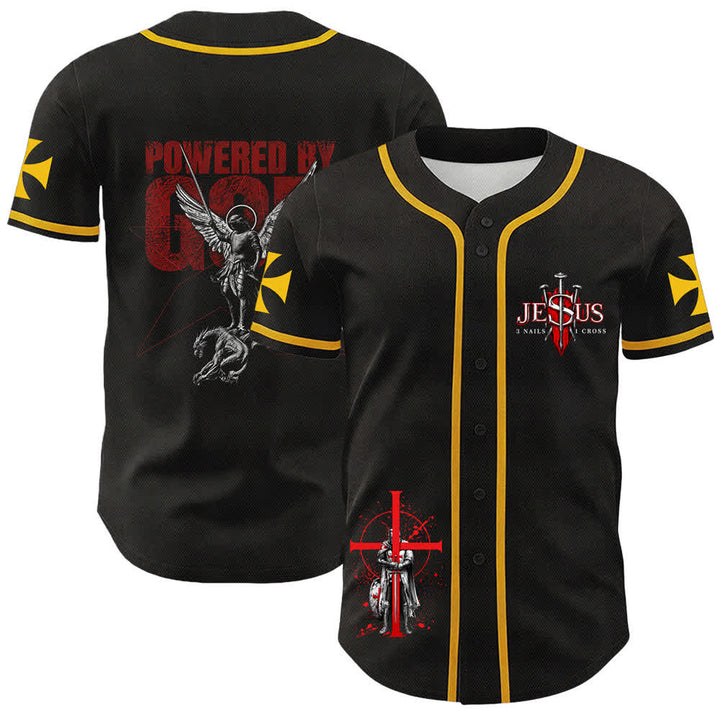 Christianartworkshop Angetrieben von Gott Krieger Engel Ritter Kreuz Christliches Baseballtrikot - Gelb - 5XL - image 3
