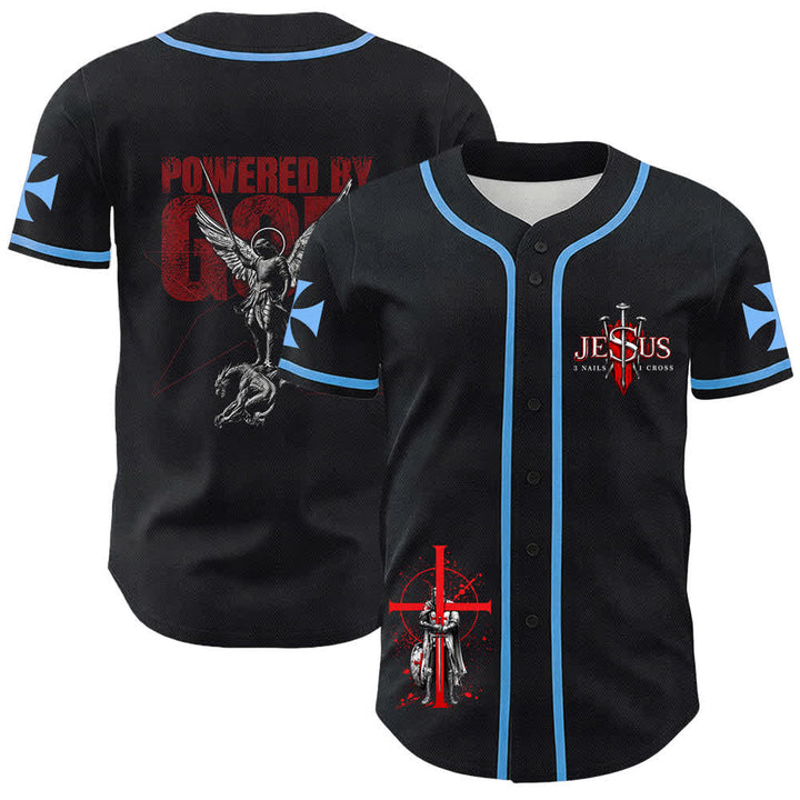 Christianartworkshop Angetrieben von Gott Krieger Engel Ritter Kreuz Christliches Baseballtrikot - Blau - 5XL - image 9