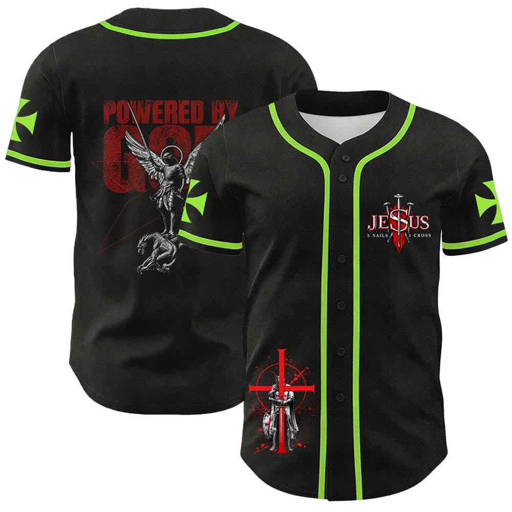 Christianartworkshop Angetrieben von Gott Krieger Engel Ritter Kreuz Christliches Baseballtrikot - Hellgrün - 5XL - image 21
