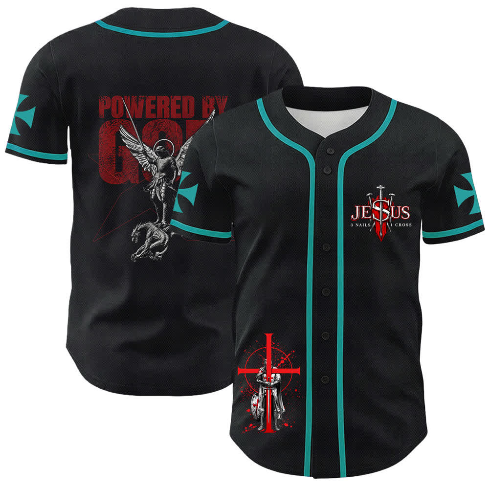 Christianartworkshop Angetrieben von Gott Krieger Engel Ritter Kreuz Christliches Baseballtrikot - Dunkelgrün - 5XL - image 6
