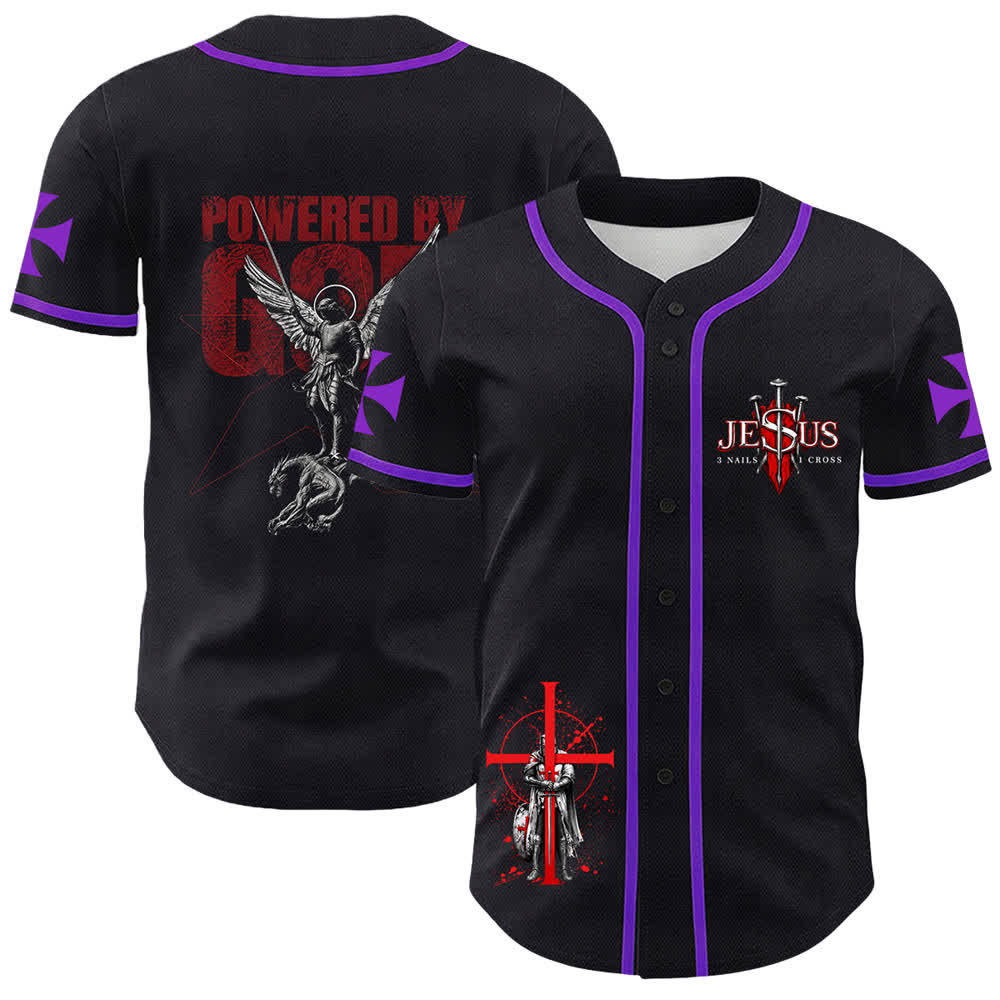 Christianartworkshop Angetrieben von Gott Krieger Engel Ritter Kreuz Christliches Baseballtrikot - Lila - 5XL - image 24