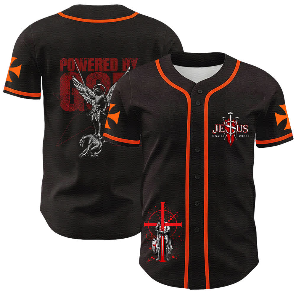 Christianartworkshop Angetrieben von Gott Krieger Engel Ritter Kreuz Christliches Baseballtrikot - Orange - 5XL - image 0