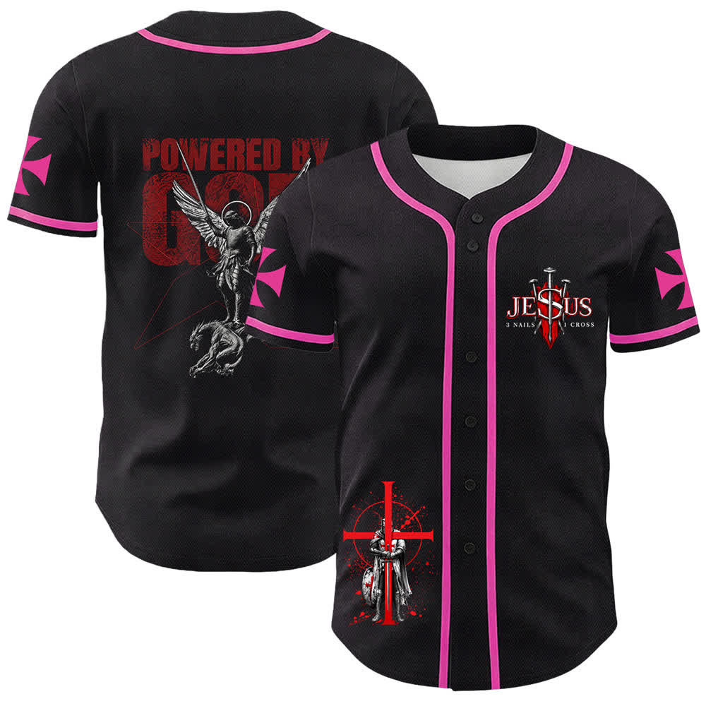 Christianartworkshop Angetrieben von Gott Krieger Engel Ritter Kreuz Christliches Baseballtrikot - Rosa - 5XL - image 15