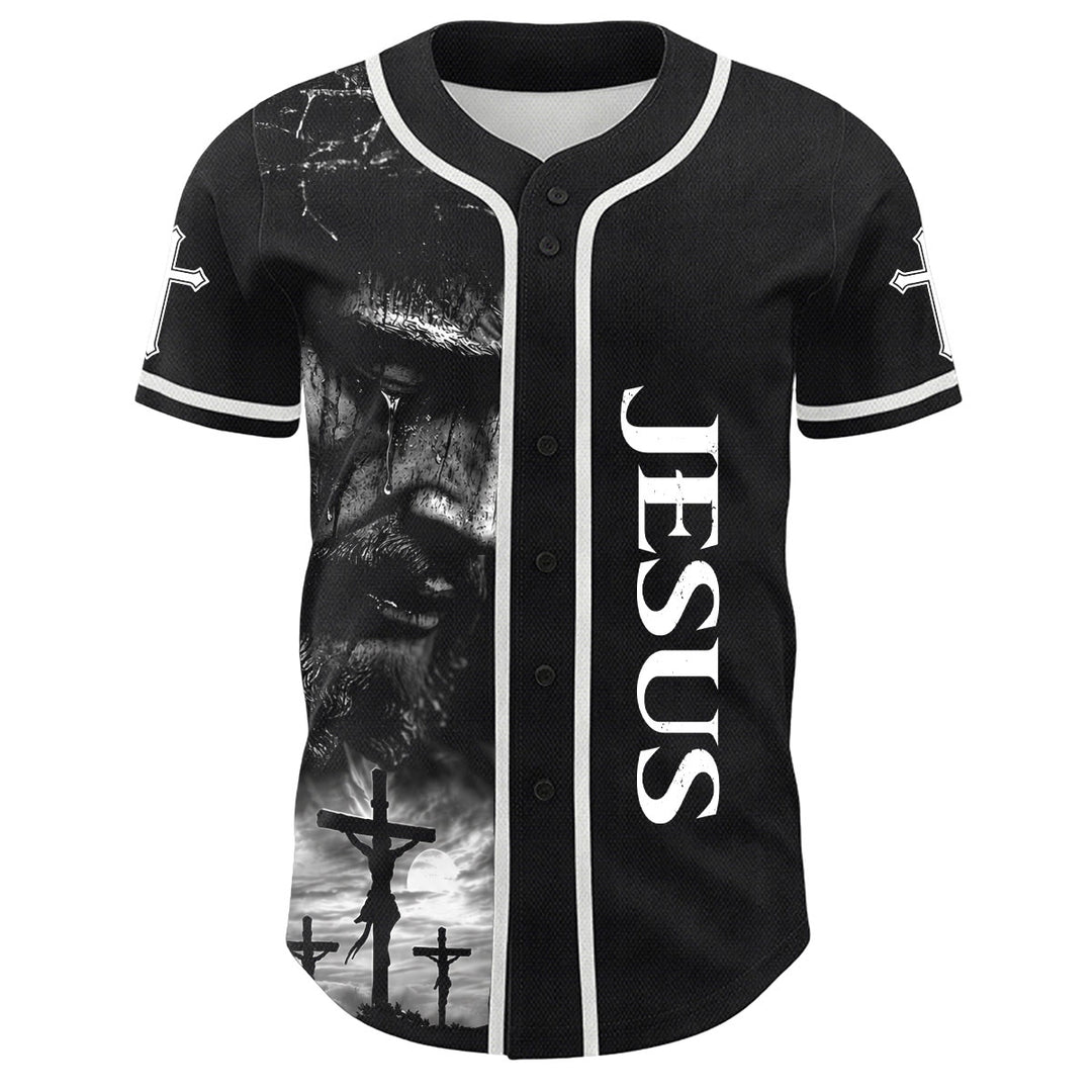 Christianartworkshop Jesus Kreuzigung Benutzerdefinierter Name Nummer Kreuz Ärmel Unisex Baseballtrikot - image 3